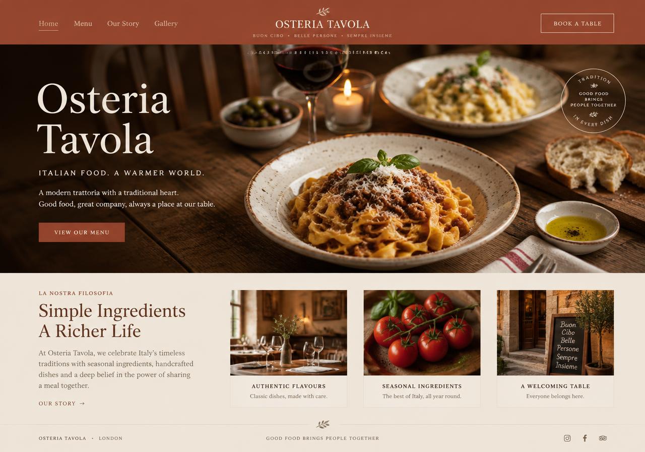 Italian Trattoria website concept on a tablet